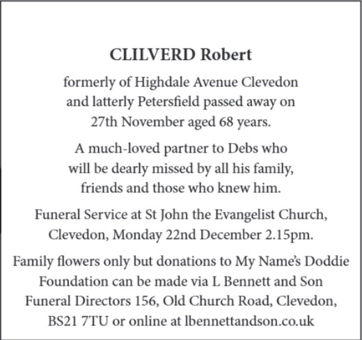 Robbie Clilverd funeral notice